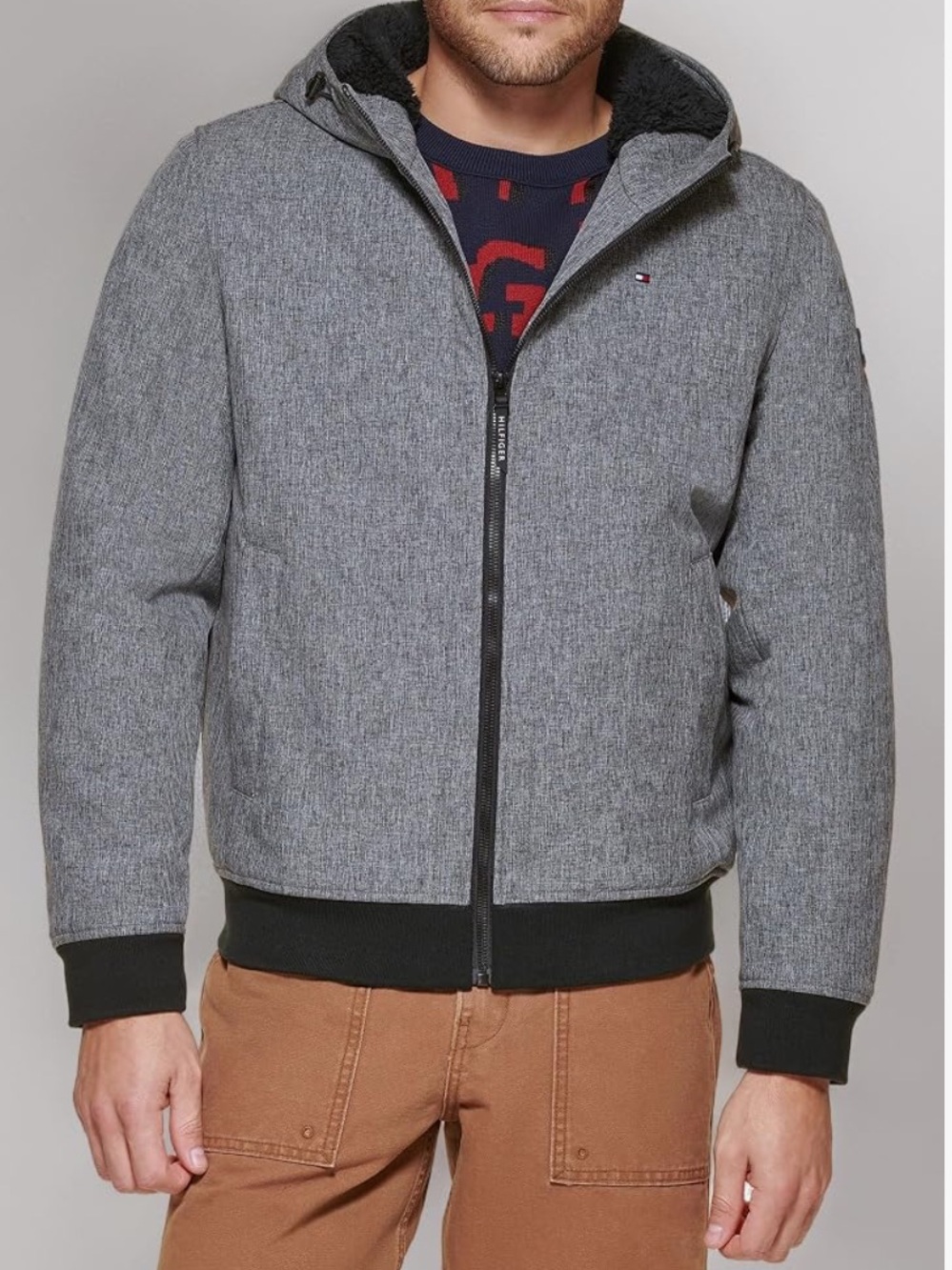 Tommy Hilfiger 3-Layer Water Resistant Gray Jacket 
Adjustable Hood 
Size M